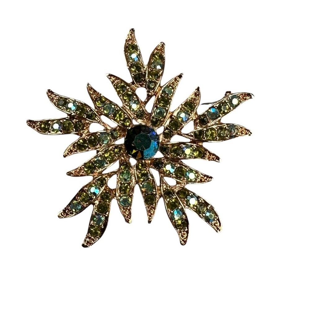 Vintage Tara Aurora Borealis Rhinestone Gold Tone Flower Brooch
